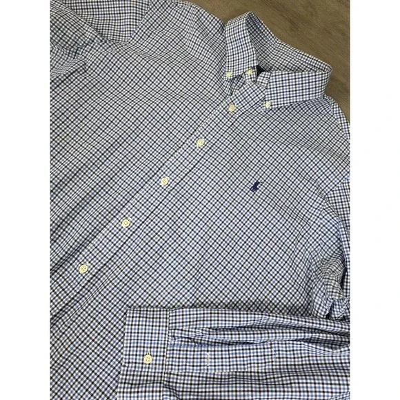 Ralph Lauren Shirt Mens XL Blue White Button Down Check Navy Pony Cotton Casual - Picture 1 of 8